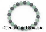 CGB8063 8mm green aventurine & black lava beaded stretchy bracelets