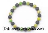 CGB8064 8mm green sea sediment jasper & black lava beaded stretchy bracelets