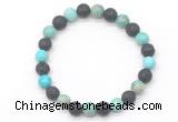 CGB8065 8mm blue sea sediment jasper & black lava beaded stretchy bracelets