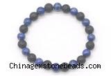 CGB8067 8mm lapis lazuli & black lava beaded stretchy bracelets