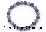 CGB8068 8mm amethyst & black lava beaded stretchy bracelets