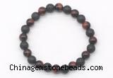 CGB8069 8mm red tiger eye & black lava beaded stretchy bracelets