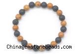 CGB8074 8mm wooden jasper & black lava beaded stretchy bracelets