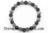 CGB8075 8mm grey picture jasper & black lava beaded stretchy bracelets