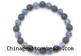 CGB8078 8mm blue spot gemstone & black lava beaded stretchy bracelets