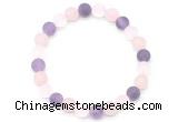 CGB8084 8mm matte white crystal, rose quartz & amethyst beaded stretchy bracelets