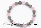 CGB8101 8mm labradorite, rose quartz & hematite power beads bracelet