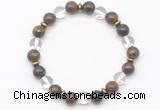 CGB8118 8mm bronzite, white crystal & hematite power beads bracelet