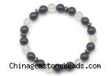 CGB8119 8mm black obsidian, prehnite & hematite power beads bracelet