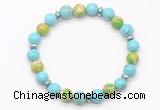 CGB8125 8mm blue howlite, blue sea sediment jasper & hematite power beads bracelet