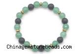 CGB8131 8mm green aventurine, black lava & hematite power beads bracelet