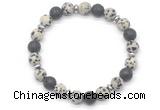 CGB8134 8mm dalmatian jasper, black lava & hematite power beads bracelet