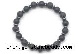 CGB8138 8mm matte black agate, black lava & hematite power beads bracelet