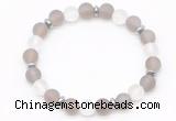 CGB8141 8mm matte grey agate, white crystal & hematite power beads bracelet