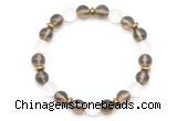 CGB8142 8mm smoky quartz, matte white crystal & hematite power beads bracelet