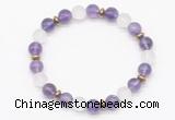 CGB8143 8mm amethyst, matte white crystal & hematite power beads bracelet