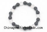 CGB8144 8mm matte black agate, white crystal & hematite power beads bracelet