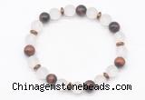 CGB8145 8mm matte white crystal, red tiger eye & hematite power beads bracelet