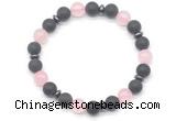 CGB8146 8mm matte black agate, rose quartz & hematite power beads bracelet