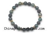 CGB8150 8mm moss agate, matte black agate & hematite power beads bracelet