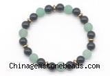 CGB8151 8mm black agate, matte green aventurine & hematite power beads bracelet