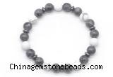 CGB8153 8mm black labradorite, matte white howlite & hematite power beads bracelet