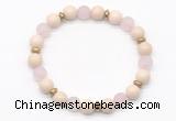 CGB8154 8mm white fossil jasper, matte rose quartz & hematite power beads bracelet