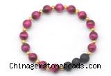 CGB8167 8mm red tiger eye & black lava beaded stretchy bracelets