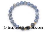 CGB8179 8mm blue spot stone & black lava beaded stretchy bracelets