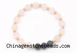 CGB8182 8mm matte rose quartz & black lava beaded stretchy bracelets