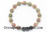 CGB8190 8mm matte unakite & black lava beaded stretchy bracelets