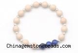 CGB8234 8mm white fossil jasper & lapis lazuli beaded stretchy bracelets