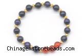 CGB8259 8mm purple yellow tiger eye & red agate beaded stretchy bracelets