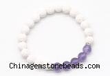 CGB8279 8mm white lava & amethyst beaded mala stretchy bracelets