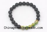 CGB8287 8mm black lava & green sea sediment jasper beaded mala stretchy bracelets