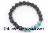 CGB8289 8mm black lava & blue howlite beaded mala stretchy bracelets