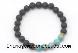 CGB8290 8mm black lava & blue sea sediment jasper beaded mala stretchy bracelets
