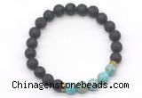 CGB8290 8mm black lava & blue sea sediment jasper beaded mala stretchy bracelets