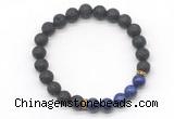 CGB8291 8mm black lava & lapis lazuli beaded mala stretchy bracelets