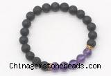 CGB8292 8mm black lava & amethyst beaded mala stretchy bracelets