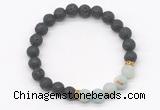 CGB8293 8mm black lava & matte amazonite beaded mala stretchy bracelets