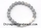 CGB8299 8mm matte grey picture jasper & white lava beaded mala stretchy bracelets