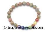 CGB8306 8mm matte unakite 7 chakra beaded mala stretchy bracelets