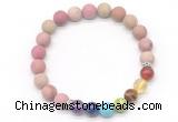 CGB8307 8mm matte pink wooden jasper 7 chakra beaded mala stretchy bracelets