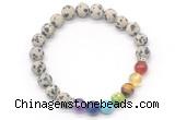 CGB8309 8mm matte dalmatian jasper 7 chakra beaded mala stretchy bracelets