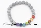 CGB8310 8mm matte grey picture jasper 7 chakra beaded mala stretchy bracelets