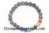 CGB8312 8mm matte snowflake obsidian 7 chakra beaded mala stretchy bracelets