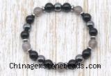 CGB8340 8mm grey agate, black onyx & hematite energy bracelet