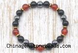 CGB8341 8mm red agate, black onyx & hematite energy bracelet