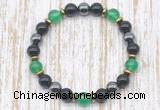 CGB8342 8mm green agate, black onyx & hematite energy bracelet